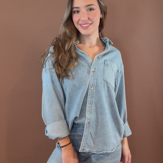Pacey Oversized Button Up Shirt in Denim