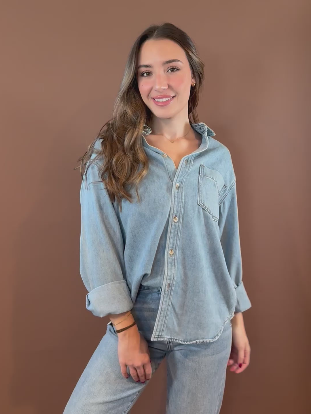 Pacey Oversized Button Up Shirt in Denim