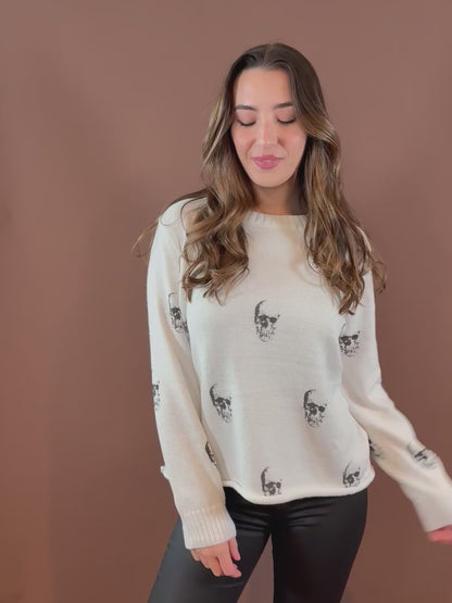 Ahoy Skull Long Sleeve Sweater in White