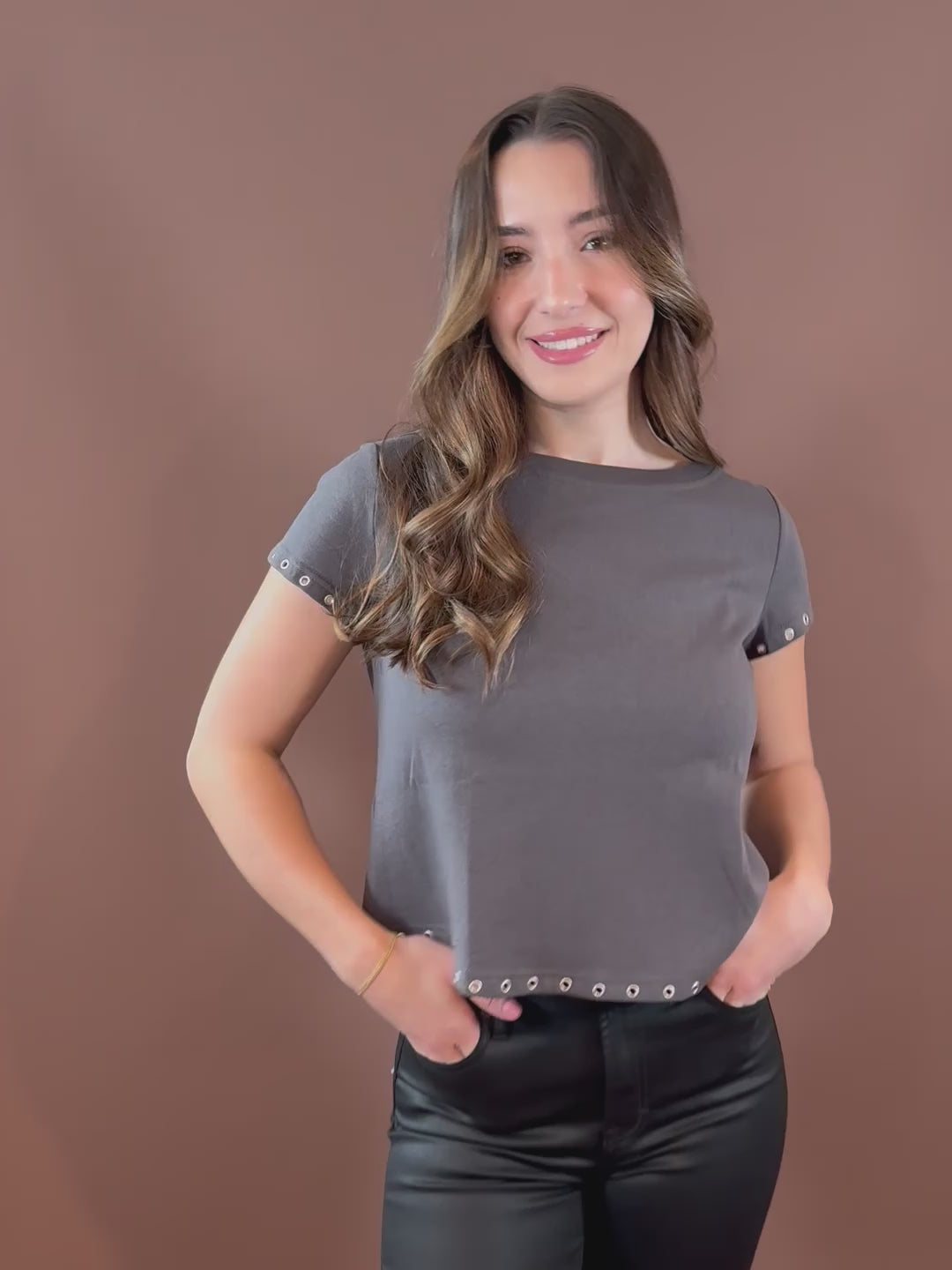 Oliver Eyelet Rivet T-Shirt in Charcoal
