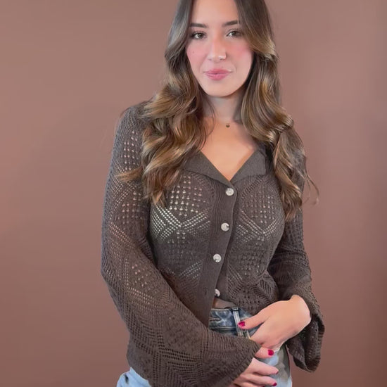  Willow Long Sleeve Knit Sweater Top in Charcoal