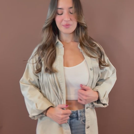 Asher Oversized Fringe Denim Jacket in Sand