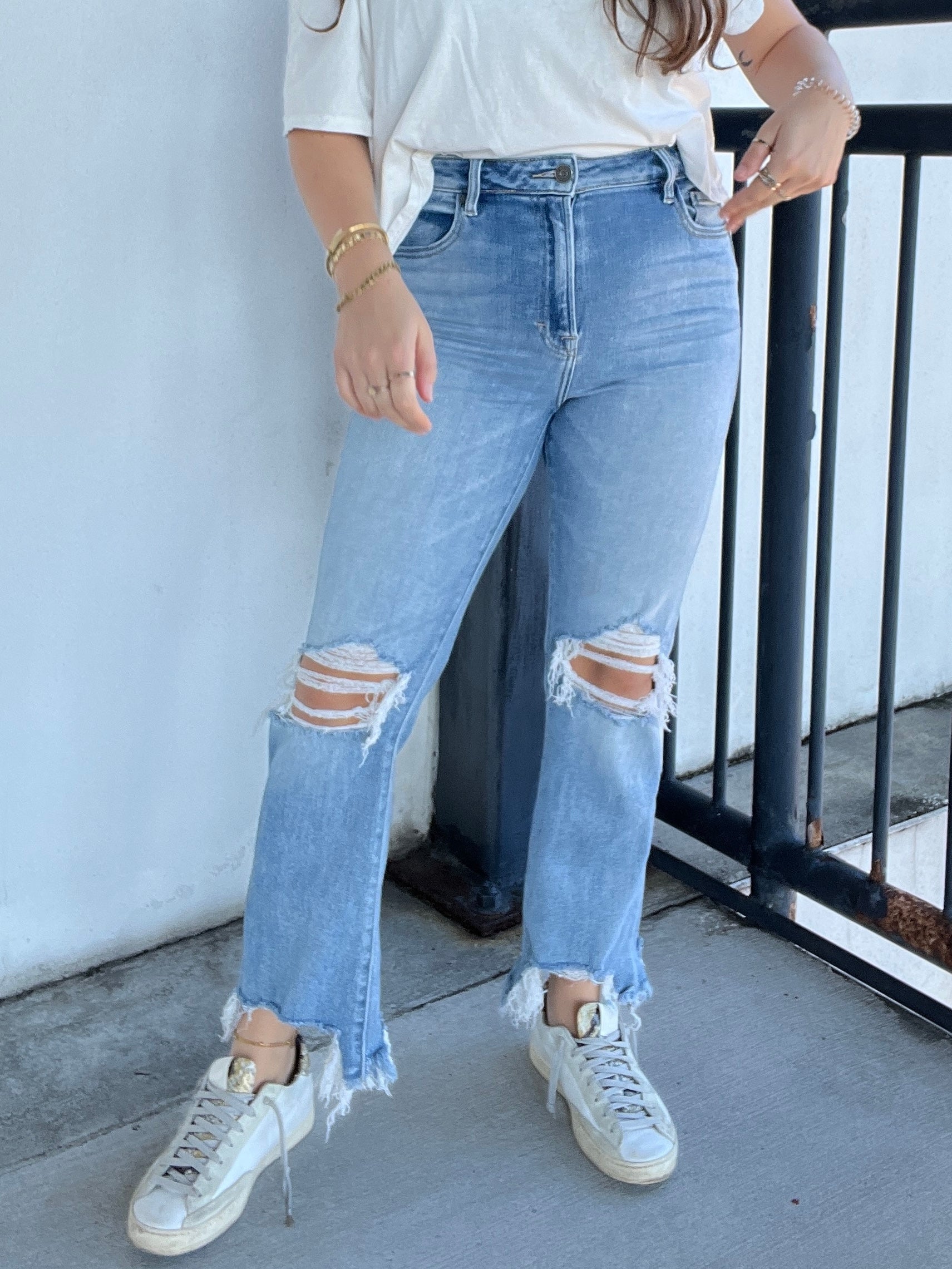 Joey Blue Denim Distressed Cropped Jeans
